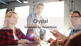  Presentation with managers - Slide deck with young financier passing over papers background and a lemonade colored foreground