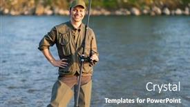  Presentation with fisherman - PPT layouts consisting of young-fisherman-at-the-river background and a gray colored foreground