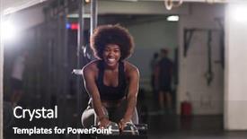  Presentation with abdominal - PPT theme enhanced with american woman doing sit ups background and a dark gray colored foreground