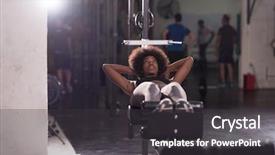  Presentation with abdominal - Beautiful slide deck featuring american woman doing sit ups backdrop and a dark gray colored foreground