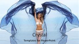  Presentation with silk - Theme having young fit and beautiful woman on the beach dancing with a blowing silk background and a light blue colored foreground