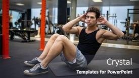  Presentation with training - Amazing slide deck having young-fit-man-doing-sit backdrop and a dark gray colored foreground