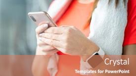  Presentation with phone - Slides featuring young-fit-woman-checking-phone background and a coral colored foreground