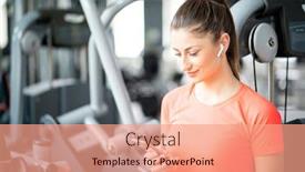  Presentation with phone - Beautiful PPT theme featuring young-fit-woman-checking-phone backdrop and a coral colored foreground