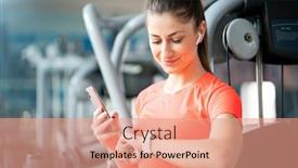  Presentation with pulse - Presentation theme having young-fit-woman-cheking background and a coral colored foreground