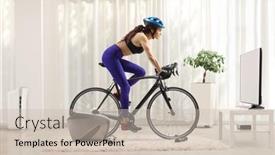  Presentation with bicycle - Presentation design with young-fit-woman-riding background and a soft green colored foreground