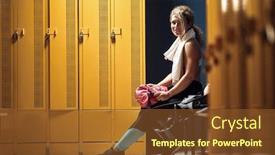  Presentation with locker room - Slide deck consisting of young-fitness-girl-posing background and a tawny brown colored foreground