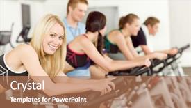  Presentation with gym - Slide set consisting of young fitness people with instructor background and a coral colored foreground