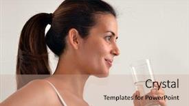 Presentation with mineral - Presentation theme enhanced with young fitness sport woman drinking mineral water glass background and a coral colored foreground
