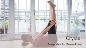  Presentation with fitness - Colorful slide deck enhanced with young-fitness-woman-doing backdrop and a light gray colored foreground