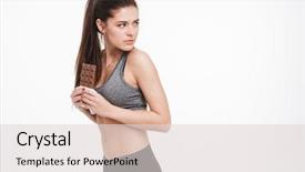  Presentation with white chocolate - PPT layouts with young fitness woman holding chocolate background and a lemonade colored foreground