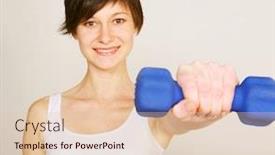  Presentation with lifting weights - Presentation theme featuring young fitness woman lifting weights background and a lemonade colored foreground