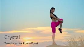  Presentation with woman runner - PPT layouts having young fitness woman stretching on the top of the rock female runner doing stretches outdoor healthy lifestyle concept background and a lemonade colored foreground