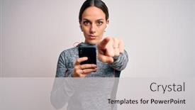  Presentation with smartphone app - Beautiful theme featuring young-fitness-woman-wearing-sport backdrop and a light gray colored foreground