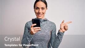  Presentation with smartphone app - Beautiful slide set featuring young-fitness-woman-wearing-sport backdrop and a gray colored foreground