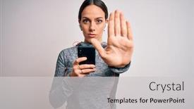  Presentation with smartphone app - PPT theme with young-fitness-woman-wearing-sport background and a light gray colored foreground