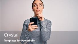  Presentation with smartphone app - Audience pleasing presentation theme consisting of young-fitness-woman-wearing-sport backdrop and a gray colored foreground