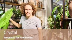  Presentation with salesman - Beautiful slide deck featuring young-florist-as-a-salesman backdrop and a coral colored foreground