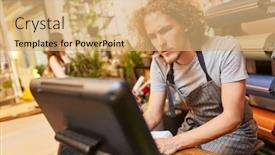  Presentation with flower - Presentation design consisting of young-florist-at-the-computer background and a coral colored foreground