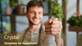  Presentation with congratulation - Presentation theme featuring young-florist-doing-cool-handshake background and a tawny brown colored foreground