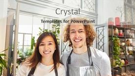  Presentation with team training - Amazing PPT theme having young-florist-or-gardener-team backdrop and a sky blue colored foreground