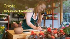  Presentation with order - PPT theme featuring young-florist-taking-an-order background and a tawny brown colored foreground