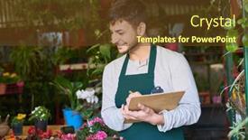  Presentation with nursery - PPT layouts enhanced with young-florist-with-checklist background and a tawny brown colored foreground