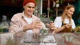  Presentation with plants - Presentation theme enhanced with young-florists-arranging-plants background and a coral colored foreground