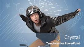  Presentation with rider - Beautiful slide set featuring young foolish crazy rider with doodle on the background backdrop and a seafoam green colored foreground