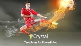  Presentation with football stadium - Amazing theme having young football player on stadium in jump taking ball backdrop and a gray colored foreground