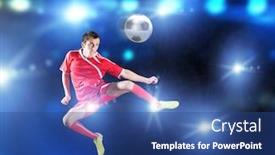  Presentation with football stadium - Beautiful presentation theme featuring young football player on stadium in jump taking ball backdrop and a ocean colored foreground