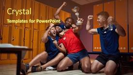  Presentation with active lifestyle - Slide deck consisting of young-football-players-celebrating-success background and a tawny brown colored foreground