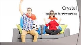  Presentation with football - Beautiful PPT layouts featuring young football supporters sitting backdrop and a white colored foreground