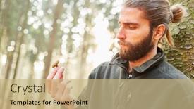  Presentation with forest - Beautiful slides featuring young-forest-worker-or-ranger backdrop and a coral colored foreground