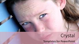  Presentation with tired - Theme consisting of sick child crying pretty - young freckle faced girl sitting background and a coral colored foreground