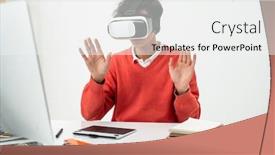  Presentation with front desk - Cool new presentation theme with young-freelancer-in-vr-headset backdrop and a white colored foreground