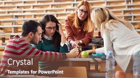  Presentation with amphitheater - Slide set having young-freshmen-students-branstorming background and a tawny brown colored foreground