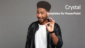  Presentation with win as one - Slides featuring young friendly african guy winks background and a gray colored foreground