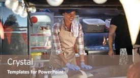  Presentation with food truck - Beautiful slides featuring young-friendly-afro-american-female backdrop and a coral colored foreground