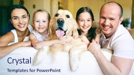  Presentation with family pet - Colorful slide set enhanced with young friendly family of four backdrop and a sky blue colored foreground