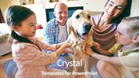  Presentation with family pet - Beautiful presentation theme featuring young friendly family of four backdrop and a coral colored foreground