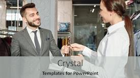  Presentation with clothes shop - Amazing presentation theme having young-friendly-shop-assistant-passing backdrop and a light gray colored foreground