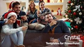  Presentation with christmas movies - Colorful theme enhanced with young friends celebrating christmas backdrop and a tawny brown colored foreground