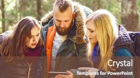  Presentation with tourism hiking - PPT layouts having young friends checking a map background and a tawny brown colored foreground
