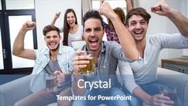  Presentation with drinking alcohol - Presentation consisting of young friends cheering and drinking alcohol while watching soccer match at home background and a teal colored foreground