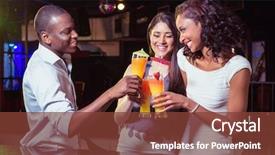  Presentation with cocktail bar - PPT layouts having young friends enjoying while having cocktail drinks at bar counter in bar background and a tawny brown colored foreground