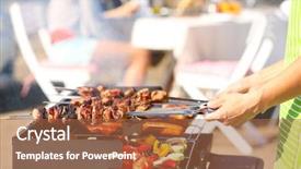  Presentation with summer outdoor bbq grill party - Audience pleasing presentation consisting of young friends having barbecue party backdrop and a red colored foreground