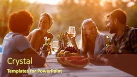  Presentation with fun - PPT theme featuring young-friends-having-fun-outdoor background and a tawny brown colored foreground