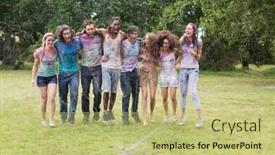  Presentation with paint powder - PPT layouts consisting of young friends having fun with powder paint on a sunny day background and a yellow colored foreground
