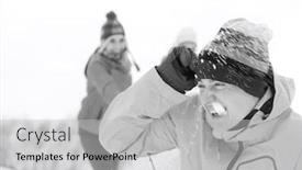  Presentation with snowball - Presentation design consisting of young friends having snowball fight background and a light gray colored foreground